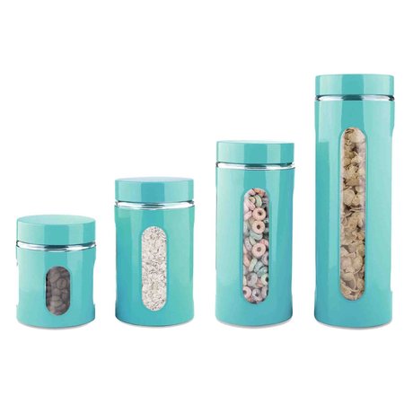 HDS TRADING 4 Piece Essence Collection Stainless Steel Canister Set, Turquoise ZOR95969